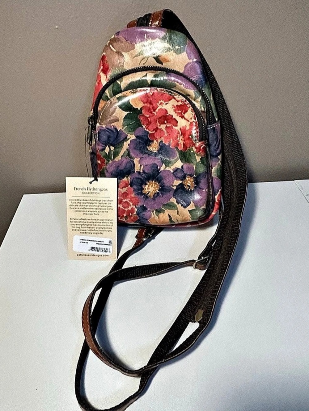 NWT Patricia Nash Annalie Convertible Sling Backpack French Hydrangeas Dust Bag